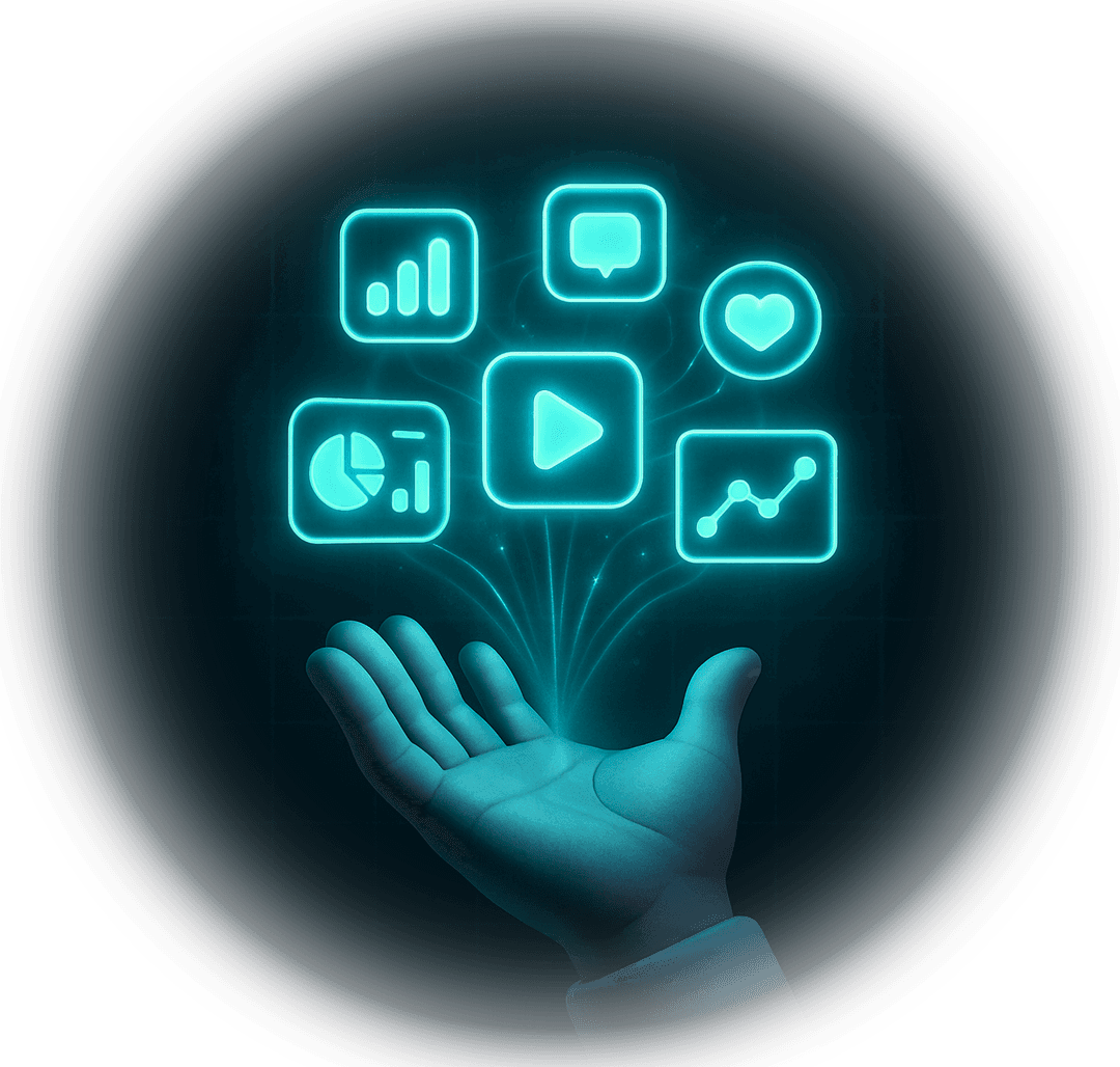 Digital hand with icons